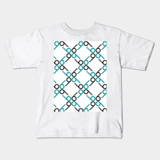 Mid Mod 666 69 Deco Print Pattern Retro Teal White Black Classy Elegant Kids T-Shirt